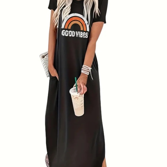NWT Good Vibes print split hem maxi dress - Picture 4 of 4